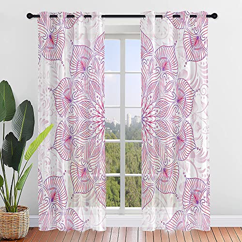 Surwin Mandala Gardinen mit Ösen, 2er Set Vorhänge, Modern Transparent Vorhänge Wohnzimmer Polyester Gardinen Küche Fenster Wohnzimmer Schlafzimmer (132x160cm,rosa) von Surwin