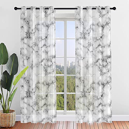 Surwin Marmor Gardinen mit Ösen, 2er Set Vorhänge, Modern Transparent Vorhänge Wohnzimmer Polyester Gardinen Küche Fenster Wohnzimmer Schlafzimmer (grau,107x244cm) von Surwin