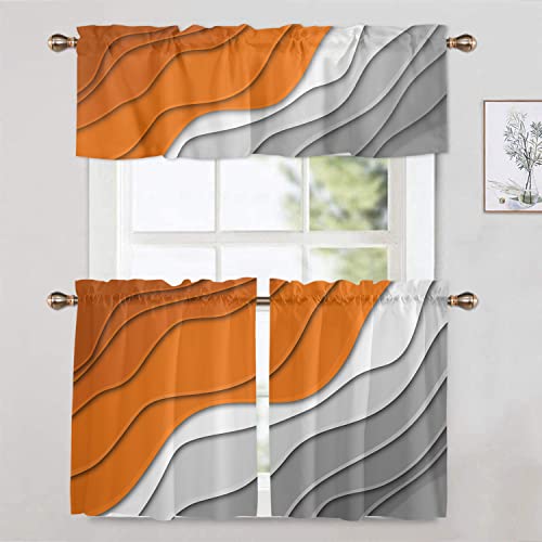 Surwin Marmor Scheibengardine Bistrogardine mit Stangendurchzug 3D Abstrakt Kurzstores Gardinen Küchenvorhang Scheibengardinen für Küche Wohnzimmer Schlafzimmer Café Bistro (107x160cm,Orange) von Surwin