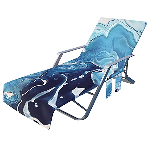 Surwin Marmor Schonbezug Für Gartenliege Strandliegenauflage Frottee Liegenauflage Stuhl Strandtuch Sun Lounger Bezug mit Tasche Sporthandtuch für Strand Garten Schwimmen (75x210cm,Dunkelblau) von Surwin