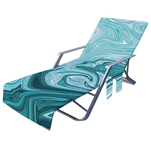 Surwin Marmor Schonbezug Für Gartenliege Strandliegenauflage Frottee Liegenauflage Stuhl Strandtuch Sun Lounger Bezug mit Tasche Sporthandtuch für Strand Garten Schwimmen (75x210cm,See Grün) von Surwin