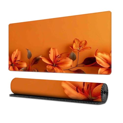 Surwin Mauspad Groß, Floral Muster Mouse Pad Gaming Office Mousepad Mauspads Gaming Mat Pad rutschfest Desk Mat - Verbessert Präzision und Geschwindigkeit (Orange Blume,300x600mm) von Surwin