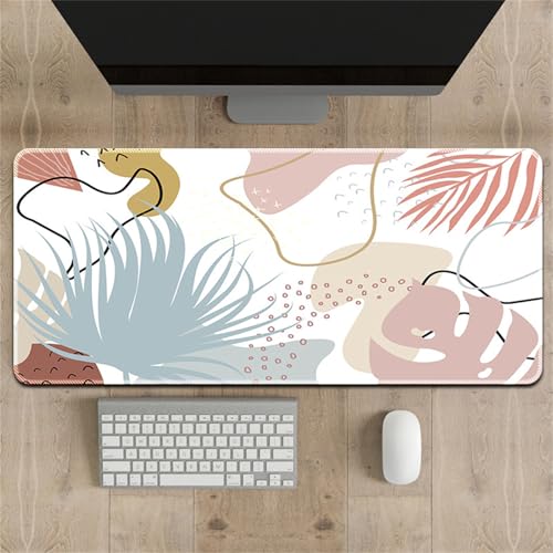 Surwin Mauspad Groß, Karikatur Blatt Muster Mouse Pad Gaming Office Mousepad Mauspads Gaming Mat Pad Dicke 3mm Desk Mat - Verbessert Präzision und Geschwindigkeit (400x900mm,Rosa) von Surwin