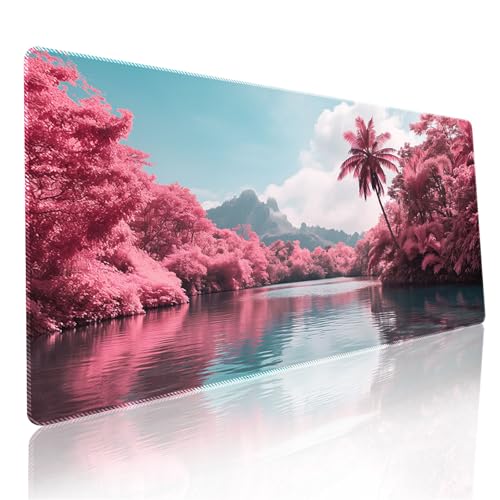 Surwin Mauspad Groß, Landschaft Muster Mouse Pad Gaming Office Mousepad Mauspads Gaming Mat Pad rutschfest Desk Mat - Verbessert Präzision und Geschwindigkeit (Rosa Baum,400x900mm) von Surwin