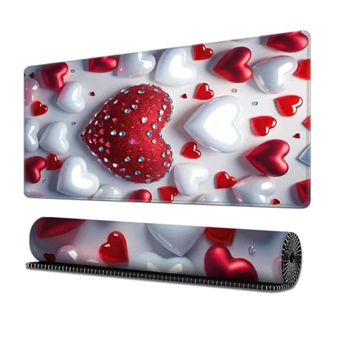 Surwin Mauspad Groß, Liebesherz Muster Mouse Pad Gaming Office Mousepad Mauspads Gaming Mat Pad rutschfest Desk Mat - Verbessert Präzision und Geschwindigkeit (400x800mm,Weiß) von Surwin