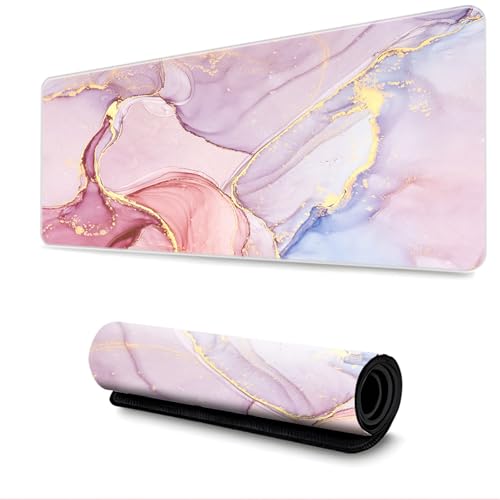 Surwin Mauspad Groß, Marmor Steinmaserung Mouse Pad Gaming Office Mousepad Mauspads Gaming Mat Pad Schreibunterlage Laptop Dicke 3mm rutschfest Desk Mat (400x900mm,Rosa + Lila) von Surwin