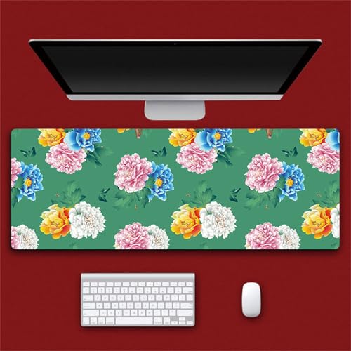 Surwin Mauspad Groß, Pfingstrosenblume Muster Mouse Pad Gaming Office Mousepad Mauspads Gaming Mat Pad Schreibunterlage Laptop Dicke 3mm rutschfest Desk Mat (Blaue Blume,400x900mm) von Surwin
