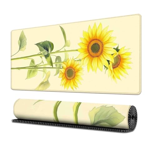 Surwin Mauspad Groß,Blume Muster Mouse Pad Gaming Office Mousepad Mauspads Gaming Mat Pad rutschfest Schreibunterlage Laptop - Verbessert Präzision und Geschwindigkeit (300x700mm,Gelb Sonnenblume) von Surwin