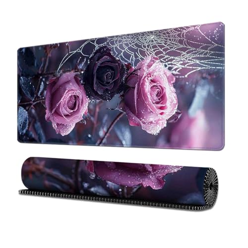 Surwin Mauspad Groß,Blume Muster Mouse Pad Gaming Office Mousepad Mauspads Gaming Mat Pad rutschfest Schreibunterlage Laptop - Verbessert Präzision und Geschwindigkeit (400x800mm,Lila Rosenblüte) von Surwin