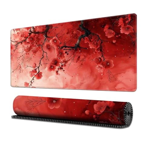Surwin Mauspad Groß,Blume Muster Mouse Pad Gaming Office Mousepad Mauspads Gaming Mat Pad rutschfest Schreibunterlage Laptop - Verbessert Präzision und Geschwindigkeit (400x900mm,Pflaumenblüte) von Surwin