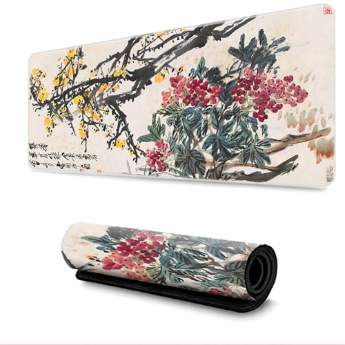 Surwin Mauspad Groß,Chinesisch Stil Mouse Pad Gaming Office Mousepad Mauspads Gaming Mat Pad Dicke 3mm rutschfest Desk Mat - Verbessert Präzision und Geschwindigkeit (300x700mm,Baum AST) von Surwin
