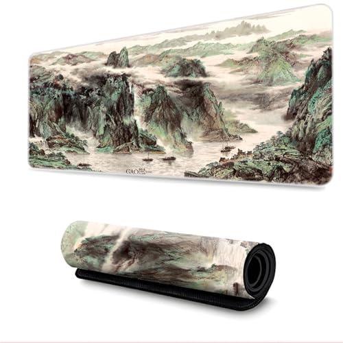 Surwin Mauspad Groß,Chinesisch Stil Mouse Pad Gaming Office Mousepad Mauspads Gaming Mat Pad Dicke 3mm rutschfest Desk Mat - Verbessert Präzision und Geschwindigkeit (400x800mm,Landschaftsmalerei) von Surwin