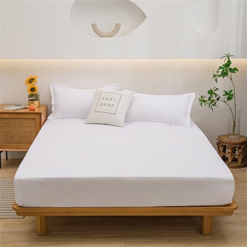 Surwin Mehrfarbig Spannbettlaken Rutschfestem Spannbetttücher Elastisch Bettlaken, 25cm Steghöhe, Weiche Spannbetttuch Mikrofaser Spannleintuch (180x200+25cm,Weiß) von Surwin