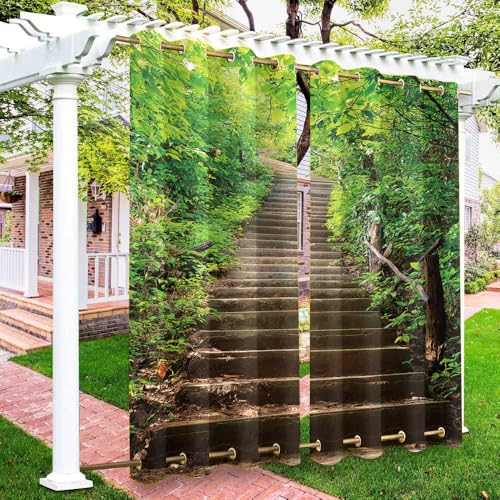 Surwin Outdoor Vorhang Wetterfest, 3D-Landschaft Verdunklungsvorhänge mit Ösen Oben, Vorhänge Blickdicht, Vorhang für Balkon Terrasse Pergola (Bergsteigen,137x304cm) von Surwin