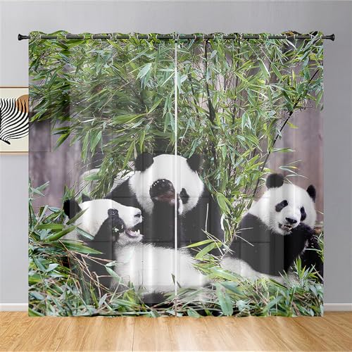 Surwin Panda-Druck Gardinen mit Ösen, 2er Set Drucken Vorhänge, Modern Transparent Vorhänge Wohnzimmer Polyester Gardinen Küche Fenster Wohnzimmer Schlafzimmer (Pandas 6,140x244cm) von Surwin
