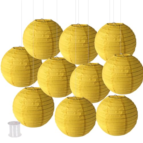 Surwin Papierlaterne Set of 10, Hochzeitsdeko Party Deko Lampions, Rund Papierlampe Hängend Papierlaternen lampions Bunt Halloween Thanksgiving Christmas (15cm,Gelb) von Surwin