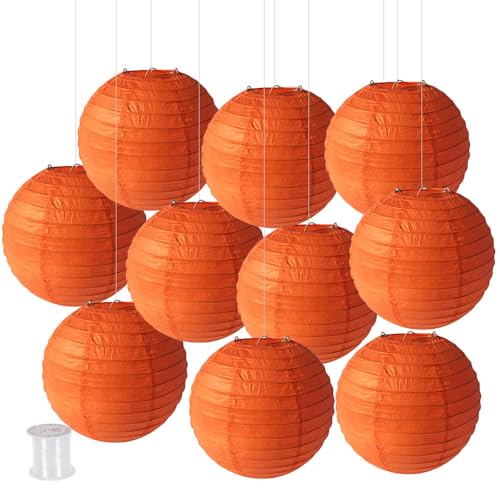 Surwin Papierlaterne Set of 10, Hochzeitsdeko Party Deko Lampions, Rund Papierlampe Hängend Papierlaternen lampions Bunt Halloween Thanksgiving Christmas (15cm,Orange2) von Surwin