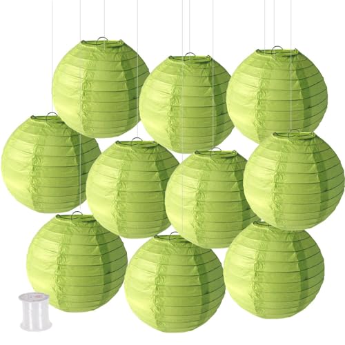 Surwin Papierlaterne Set of 10, Hochzeitsdeko Party Deko Lampions, Rund Papierlampe Hängend Papierlaternen lampions Bunt Halloween Thanksgiving Christmas (20cm,Fruchtgrün) von Surwin