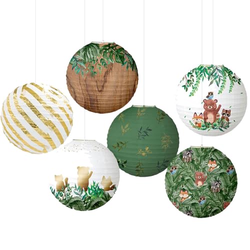 Surwin Papierlaterne Set of 6, Hochzeitsdeko Party Deko Lampions, Rund Papierlampe Hängend Papierlaternen Lampions Bunt (25cm,Waldtiere) von Surwin