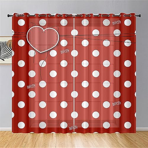 Surwin Polka Dot-Druck Gardinen mit Ösen, 2er Set Drucken Vorhänge, Modern Transparent Vorhänge Wohnzimmer Polyester Gardinen Küche Fenster Wohnzimmer Schlafzimmer (107x244cm,Rot) von Surwin