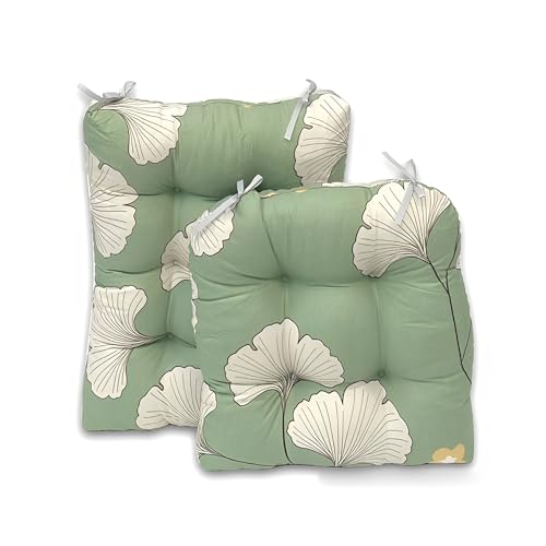 Surwin Polsterauflagen für Gartenstuhl, Dicke Stuhlkissen Weich Bequem Gartenstuhlauflage, Kissen für Rattanmöbel und Gartenstuhl, 2er Set Hochlehner Auflage (Ginkgo Biloba,43x43cm+43x53cm) von Surwin