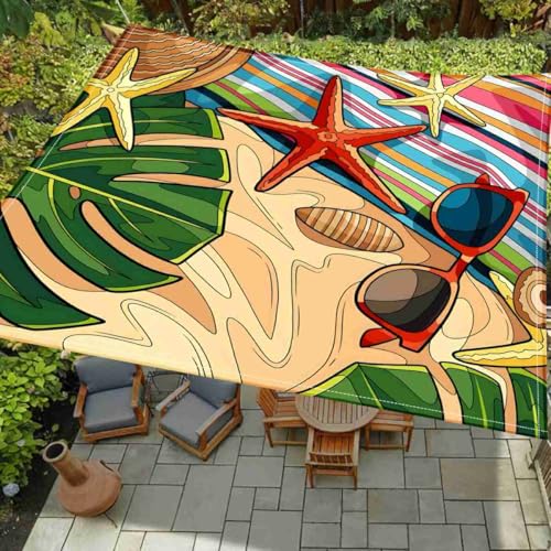 Surwin Rechteckig Sonnensegel, Sonnensegel Wasserdicht-ohne Bohren, Meeresszenerie Druck Balkon Sonnenschutz UV Schutz, für Outdoor Garten Terrasse Camping (Mehrfarbig,200x200cm) von Surwin