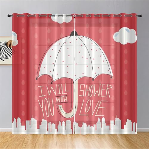 Surwin Regenschirm Druck 2 Stück Gardinen mit Ösen, Vorhänge, Modern Transparent Vorhänge Wohnzimmer Polyester Gardinen Küche Fenster Wohnzimmer Schlafzimmer (Rot,107x160cm) von Surwin