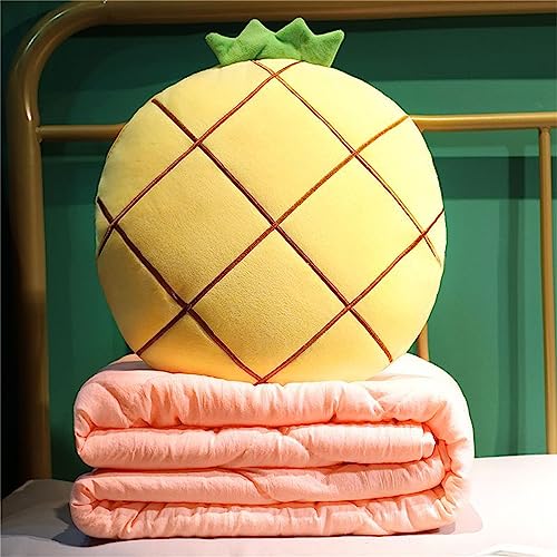 Surwin Reisedecke Kissen 2 In 1, Obst Form Flugzeug/Auto Kissen Decke Verwandlungskissen Decke mit Reißverschluss, Mikrofaser Steppdecke Zierkissen Wohndecke (Gelbe Ananas,150x180cm) von Surwin