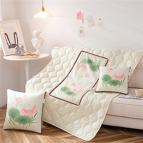 Surwin Reisedecke Kissen 2 In 1,Lotus Blume Muster Flugzeug/Auto Kissen Decke Verwandlungskissen Decke mit Reißverschluss, Mikrofaser Steppdecke Zierkissen Wohndecke (150x195cm,Lotus Blatt) von Surwin
