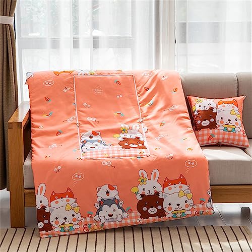 Surwin Reisedecke Kissen Decke 2 in 1, Flugzeug Auto Steppdecke, Mikrofaser Decke Verwandlungskissen mit Reißverschluss, Multifunktionale Zierkissen Wohndecke Sofakissen (100x150cm,Orange Kariert) von Surwin