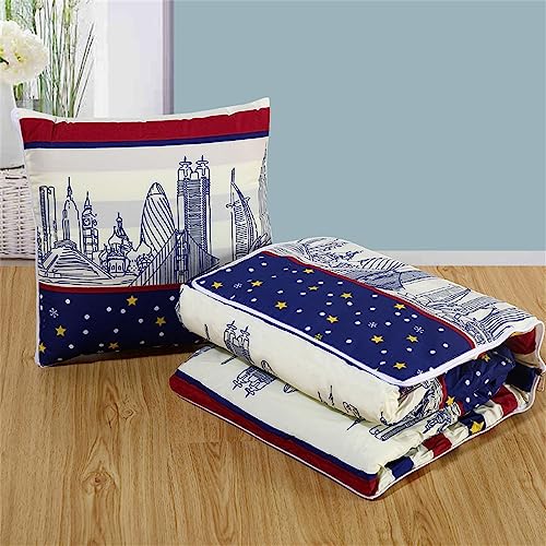 Surwin Reisedecke Kissen Decke 2 in 1, Flugzeug Auto Steppdecke, Mikrofaser Decke Verwandlungskissen mit Reißverschluss, Multifunktionale Zierkissen Wohndecke Sofakissen (100x150cm,Stadt) von Surwin