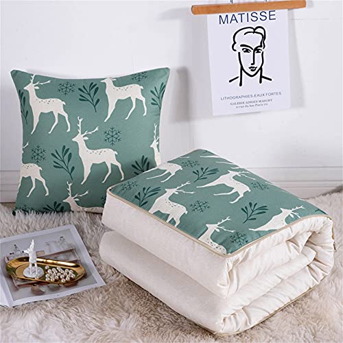 Surwin Reisedecke Kissen Decke 2 in 1, Flugzeug Auto Steppdecke, Mikrofaser Decke Verwandlungskissen mit Reißverschluss, Nordisch Home Zierkissen Wohndecke Sofakissen (Grün,120x170cm) von Surwin