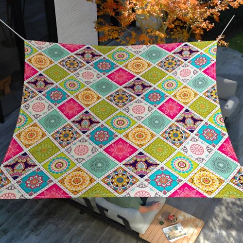 Surwin Retro Style Sonnensegel Wasserdicht Quadrat Sonnensegel Balkon Sonnenschutz Schutz Windschutz UV 95% Schattennetz Camping Reißfest Wetterfest Outdoor Garten (Mehrfarbige Blumen,180x180cm) von Surwin