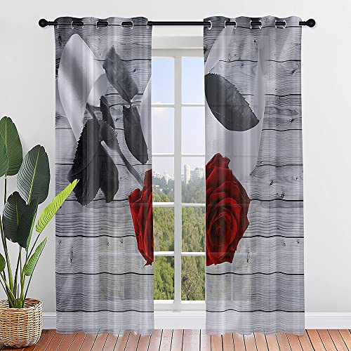 Surwin Rose Gardinen mit Ösen, 2er Set Vorhänge, Modern Transparent Vorhänge Wohnzimmer Polyester Gardinen Küche Fenster Wohnzimmer Schlafzimmer (132x244cm,grau) von Surwin