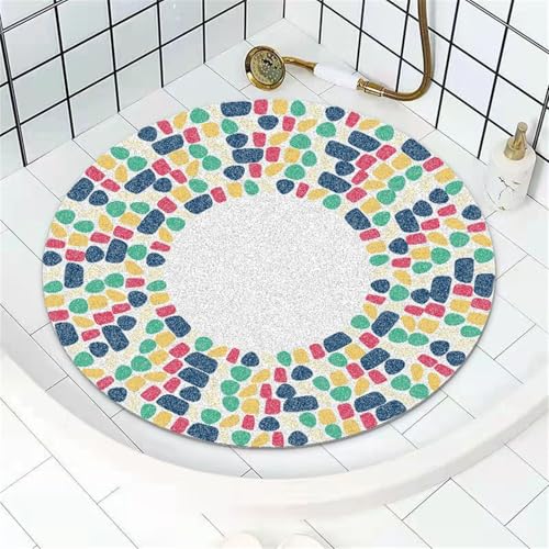 Surwin Rund Duschmatte rutschfest PVC, Kieselstein Muster Luffa Badematte Massage Duschmatten mit Ablaufloch, Schnelltrocknend Badewannenmatte Antirutschmatte Badewanne (Bunt,60x60cm) von Surwin
