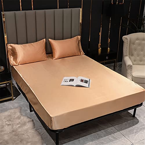 Surwin Satin Seide Spannbettlaken Spannbetttuch Boxspringbett, Weiche Einfarbig Matratzenbezug Steghöhe bis 36/40 cm,mit Elastischem Gummiband für Einzelbett Doppelbett (140x190x36cm,Champagner) von Surwin