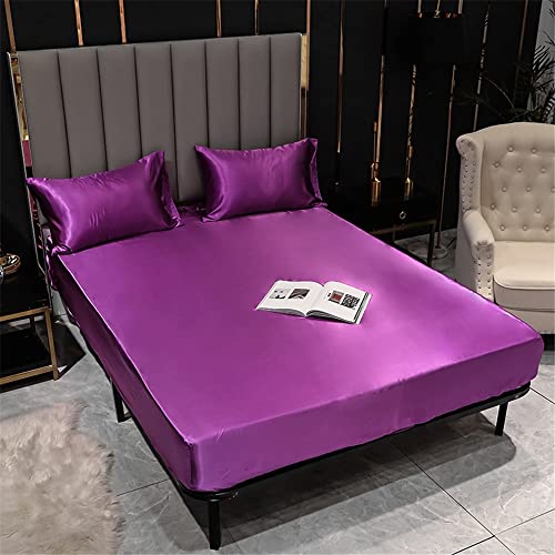 Surwin Satin Seide Spannbettlaken Spannbetttuch Boxspringbett, Weiche Einfarbig Matratzenbezug Steghöhe bis 36/40 cm,mit Elastischem Gummiband für Einzelbett Doppelbett (180x200x40cm,Aubergine Lila) von Surwin