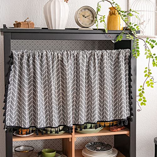 Surwin Scheibengardine Bistrogardine mit Stangendurchzug Exotisch Kurzstores Gardinen Küchenvorhang Scheibengardinen für Küche Wohnzimmer Schlafzimmer Café Bistro (45x150cm,Grau) von Surwin