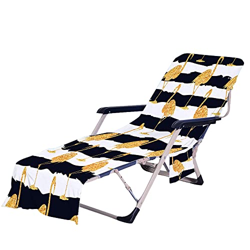 Surwin Schonbezug Für Gartenliege Flamingo Strandliegenauflage Frottee Liegenauflage Stuhl Strandtuch Sun Lounger Bezug mit Tasche Sporthandtuch für Strand Schwimmen (Schwarze Streifen,75x210cm) von Surwin