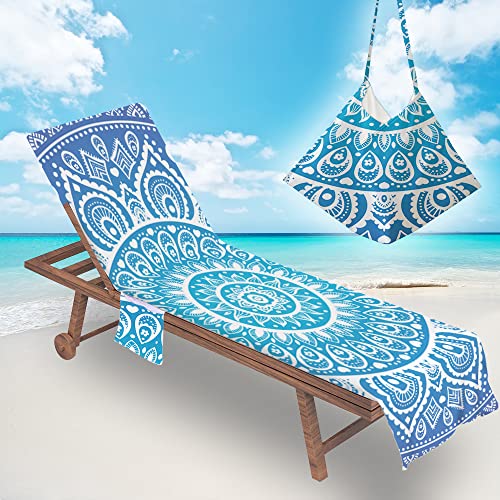 Surwin Schonbezug Für Gartenliege Mandalas Strandliegenauflage Frottee Liegenauflage Stuhl Strandtuch Sun Lounger Bezug mit Tasche Sporthandtuch für Strand Schwimmen (Farbverlauf Blau,75x210cm) von Surwin