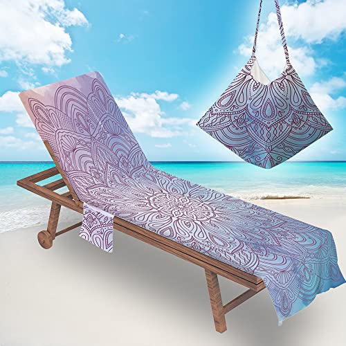 Surwin Schonbezug Für Gartenliege Mandalas Strandliegenauflage Frottee Liegenauflage Stuhl Strandtuch Sun Lounger Bezug mit Tasche Sporthandtuch für Strand Schwimmen (Helles Lila,75x210cm) von Surwin