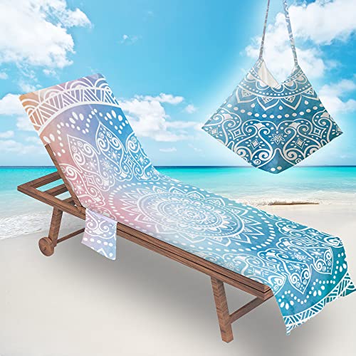 Surwin Schonbezug Für Gartenliege Mandalas Strandliegenauflage Frottee Liegenauflage Stuhl Strandtuch Sun Lounger Bezug mit Tasche Sporthandtuch für Strand Schwimmen (Himmelblau,75x210cm) von Surwin