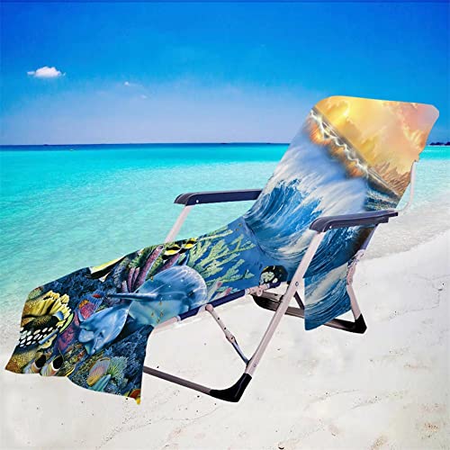 Surwin Schonbezug Für Gartenliege Strandliegenauflage Frottee Liegenauflage Ozean Stuhl Strandtuch Sun Lounger Bezug mit Tasche Sporthandtuch für Strand Garten Schwimmen (75x210cm,Delfin) von Surwin