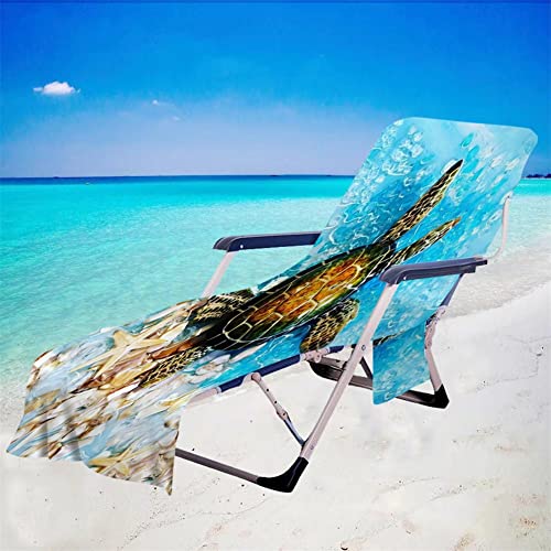 Surwin Schonbezug Für Gartenliege Strandliegenauflage Frottee Liegenauflage Ozean Stuhl Strandtuch Sun Lounger Bezug mit Tasche Sporthandtuch für Strand Garten Schwimmen (75x210cm,Meeresschildkröte) von Surwin