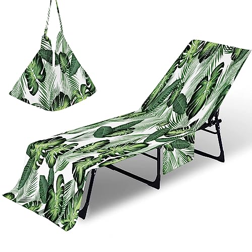 Surwin Schonbezug Für Gartenliege Strandliegenauflage Frottee Liegenauflage Stuhl Strandtuch Blätter Pflanzen Sun Lounger Bezug mit tasche Sporthandtuch für Garten Schwimmen (75x210cm,Monstera) von Surwin