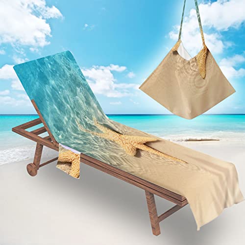 Surwin Schonbezug Für Gartenliege Strandliegenauflage Frottee Liegenauflage Stuhl Strandtuch Sun Lounger Bezug mit Tasche Sporthandtuch 3D für Sommer Garten Schwimmen (75x210cm,Meerwasser) von Surwin
