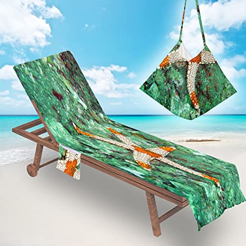Surwin Schonbezug Für Gartenliege Strandliegenauflage Frottee Liegenauflage Stuhl Strandtuch Sun Lounger Bezug mit Tasche Sporthandtuch 3D für Sommer Garten Schwimmen (75x210cm,Grün) von Surwin