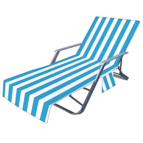 Surwin Schonbezug Für Gartenliege Streifen Strandliegenauflage Frottee Liegenauflage Stuhl Strandtuch Sun Lounger Bezug mit Tasche Sporthandtuch für Strand Garten Schwimmen (75x210cm,Blau Weiss) von Surwin