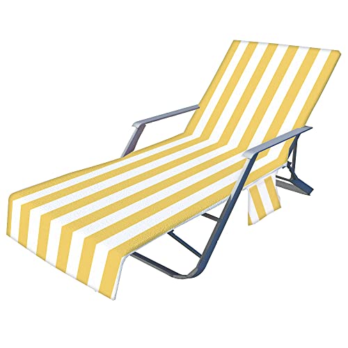 Surwin Schonbezug Für Gartenliege Streifen Strandliegenauflage Frottee Liegenauflage Stuhl Strandtuch Sun Lounger Bezug mit Tasche Sporthandtuch für Strand Garten Schwimmen (75x210cm,Gelb) von Surwin