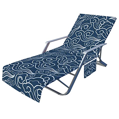 Surwin Schonbezug Für Gartenliege Wolken Strandliegenauflage Frottee Liegenauflage Stuhl Strandtuch Sun Lounger Bezug mit Tasche Sporthandtuch für Strand Garten Schwimmen (Navy Blau,75x210cm) von Surwin